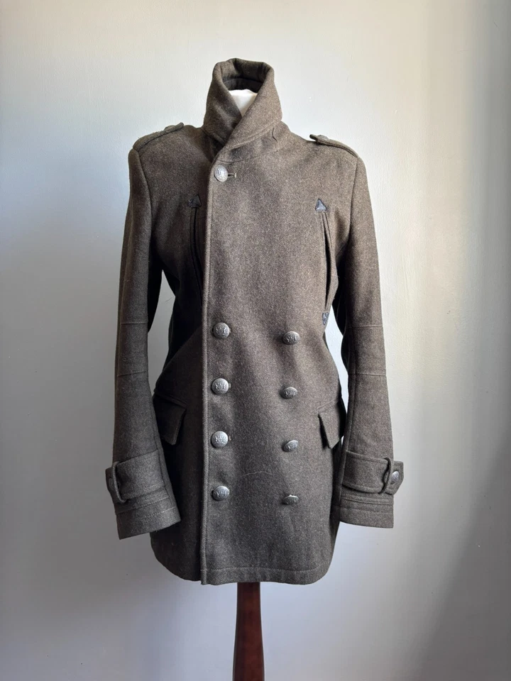 ABRIGO FIRETRAP lana militar 38 40 corte medio delgado verde caqui ejército LEÓN italiano Foto 4 de 4