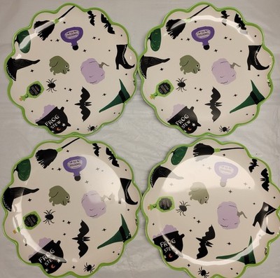 4 ct Hyde Eek Halloween Melamine Dinner Plates Cauldron Apothecary Scalloped 10 