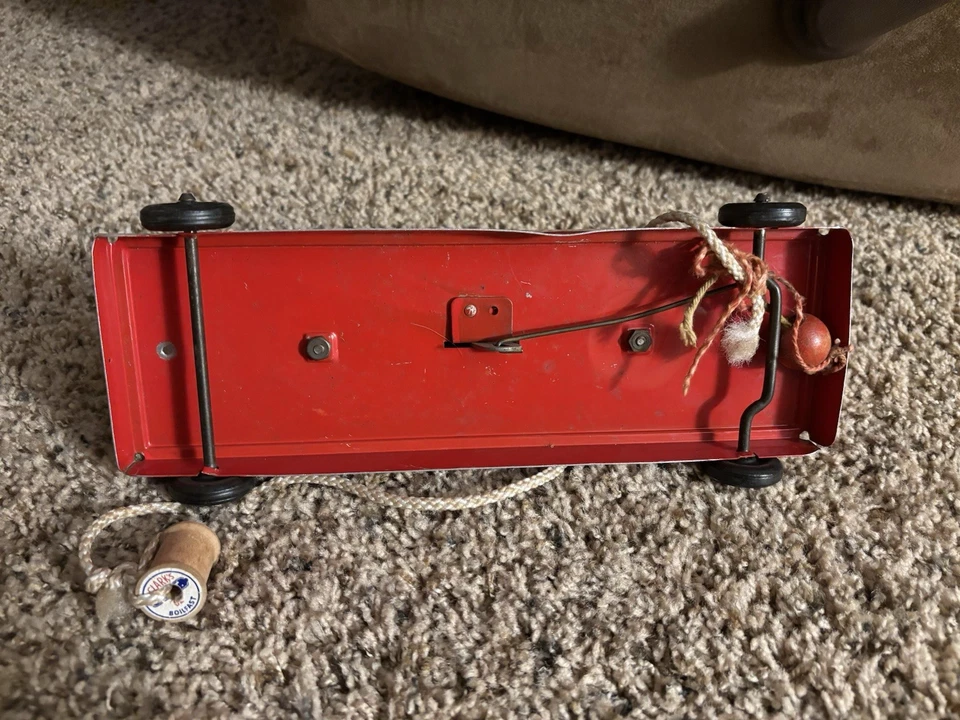 Винтажная игрушка на колесиках из прессованной стали - двойная колокольчик струна Marx красная жестяная - Изображение 3 из 3