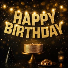 KatchOn, Light Up Happy Birthday Banner - 10 Feet, 8 Modes | Glitter Golden B...