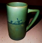 WELLER ART POTTERY BLUE GREEN DRESDEN WARE WINDMILLS SAILBOAT  MATTE WARE