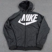Nike Windrunner Jacket Mens Large Black Hooded Full Zip Big Logo 902351-010