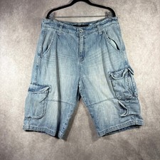 Vintage Rocawear Denim Cargo Shorts Mens 38 Blue Baggy Y2K Hip Hop Streetwear