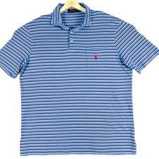 Polo Ralph Lauren Polo Shirt Mens XL Blue Stripe Jersey Cotton Pocket Pony Logo