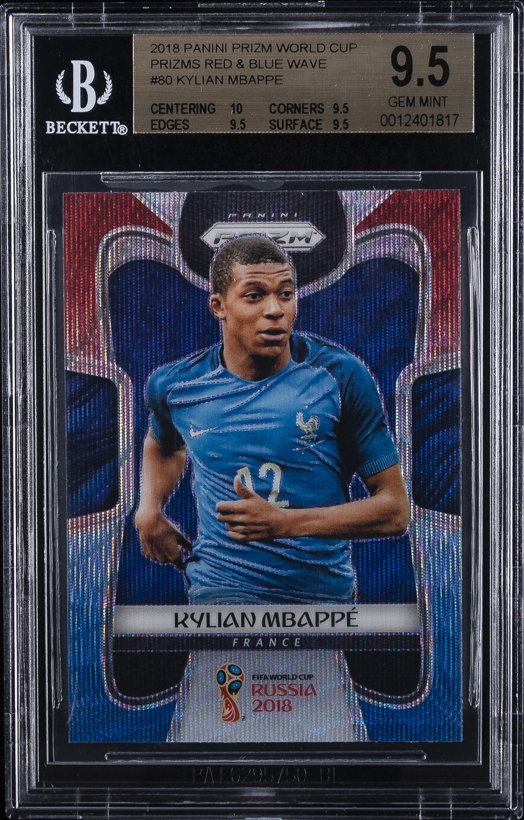 2018 PANINI PRIZM WORLD CUP PRIZMS RED & BLUE WAVE #80 KYLIAN MBAPPE BGS 9.5