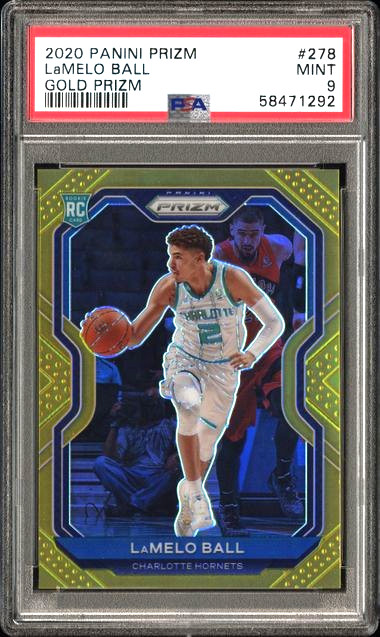2020 PANINI PRIZM #278 LaMELO BALL GOLD PRIZM RC10/10 PSA 9