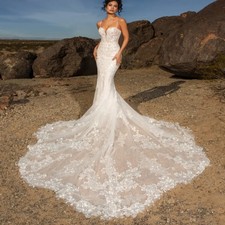 Luxury Mermaid Wedding Dresses Applique Lace Tull Court Train Bridal Gowns