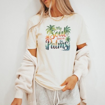 Soul Lives In The Palms Graphic Tee Palm Tree Beach Shirt Summer Comfort