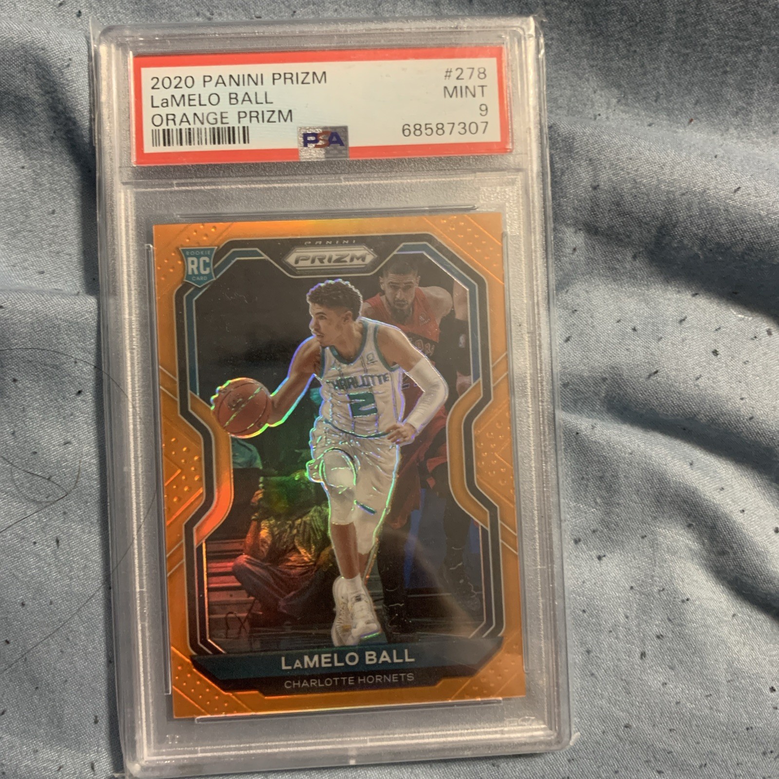 2020 PANINI PRIZM ORANGE PRIZM #278 LAMELO BALL ROOKIE RC 34/49 PSA 9