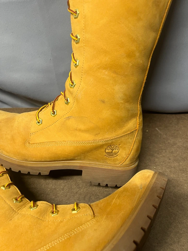 Timberland Botas Hasta la Rodilla Amarillo Con Cordones Cuero Impermeable Mujer Talla 9.5 Foto 4 de 4