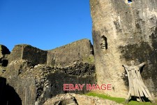 PHOTO  CAERPHILLY CASTLE . THE SOUTHERN SIDE OF THIS CASTLE THE LARGEST IN WALES