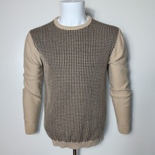 Philipp Plein Men's Knit Jumper Beige Crew Neck Luxury Sweater Size M