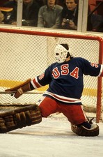Winter Olympics USA goalie Jim Craig in action vs Finland during G- Old Photo