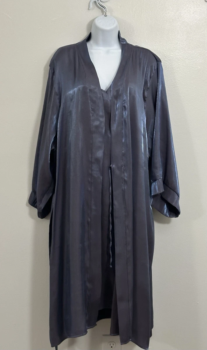 slim fit dress slacks Silver Gray Satin Robe – Elegant Lace Sleeve Kimono for Bride or Gift XL / Gray main image 1