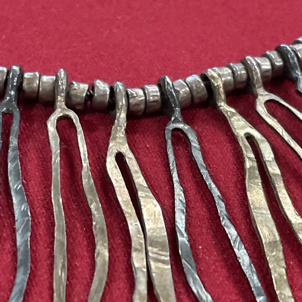 Israel Pz Sterling Silver 925 Tri Color Hammered Dangle Statement 18” Necklace - Image 3 of 4