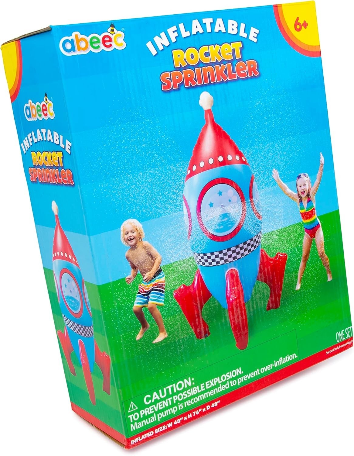 6ft. Giant Inflatable Rocket Sprinkler Toy - Dual Sprayer Jets - Stakes Included
