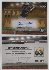 2024 Bowman Scouts Top 100 Gold Refractor /50 Samuel Zavala #BTPA-63 Auto