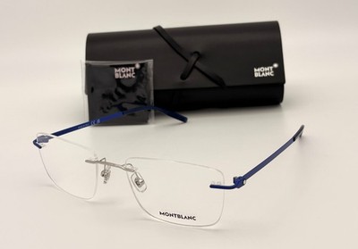 MONT BLANC MB0281 008 Silver Blue / Clear Lens 56mm Eyeglasses