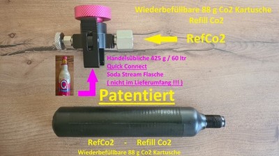 88 g Co2 Kartusche - Wiederbefüllbar ! patentiert ! RefCo2 ! SodaStream Set QC