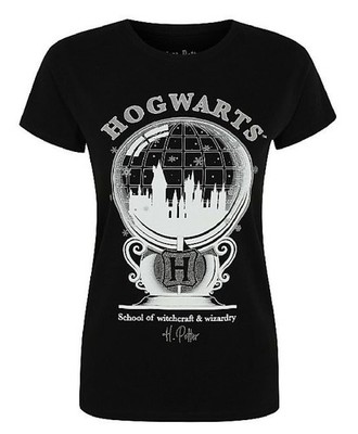 Harry Potter - Hogwarts Schneekugel - Damen T-Shirts mit Glitzerverzierung