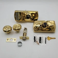 SCHLAGE FE595 CAM 505 GEO Camelot Keypad Entry, Bright Brass