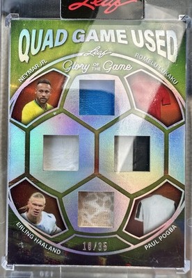 ERLING HAALAND, NEYMAR, LUKAKU, POGBA 2026 LEAF GLORY QUAD GAME USED JERSEYS /35