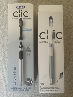 Oral-B Clic Manual Toothbrush Set (2) 1 Metal Handle, 1 Heads, 1 Magnetic Holder