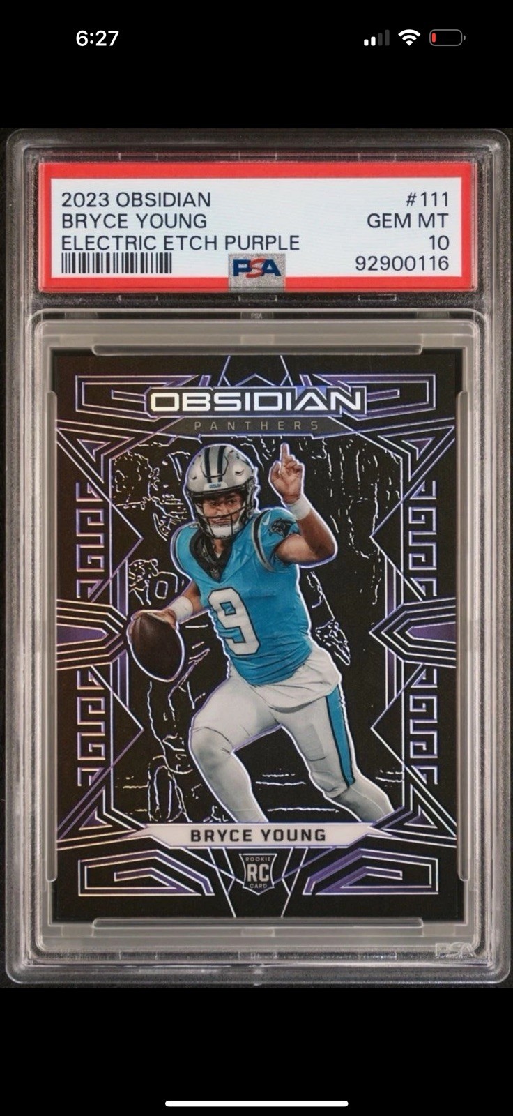 2023 Panini Obsidian - Bryce Young #111 Purple  Electric Etch /75 Rc Panthers