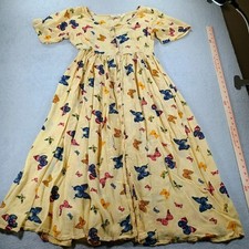 Unbranded Women Butterfly Print Midi Dress Yellow Small Button Front Gauze