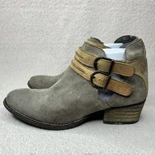 Rebels Suede Calista Double Buckle Ankle Booties-Gray/Tan-Womens 8-Boho-Bohemian