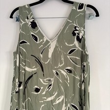 Green Floral Sleeveless A-Line Midi Dress V-Neck Casual Spring Summer