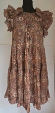Ulla Johnson Adele Ruffle Flutter Cap Sleeve Dress Brown Rosebud Floral Sz 2 New
