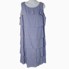 Talbots 16 Tiered Ruffle Sheath Dress Cotton Blue Coastal Preppy Beach Vacation