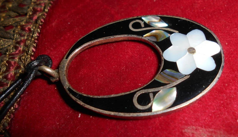 Kettenanhänger Plateado Silber schwarz mit Abalone Perlmutt Einlagen Schmuck - Bild 4 von 4