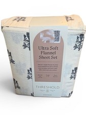 Threshold Ultra Soft Flannel Sheet Set FULL White Blue/Gray NEW