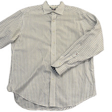 Robert Graham Shirt Mens L Large White Blue Geometric Flip Cuff Pocket Logo