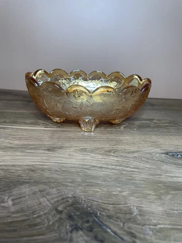 Vintage Jeanette Glass Marigold Carnival Glass Footed Candy Dish 6”