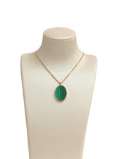 Vintage 9ct Yellow Gold Malachite Oval Pendant Necklace Hallmarked 46cm 5.14g