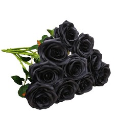 Artificial Rose 10pcs Open Flower Bouquet Black Faux Rose Stems for Wedding A...
