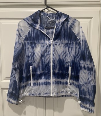 AEO American Eagle Blue White Tie Dye Windbreaker Jacket Retro XS Relax Fit