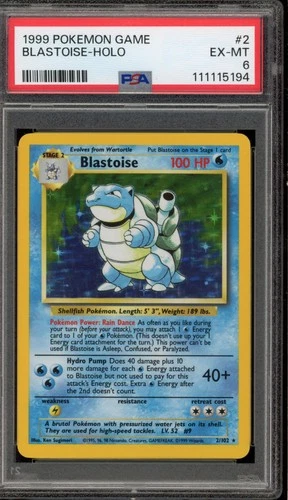 Pokemon Blastoise Base Set Unlimited Holo Rare #2 PSA 6
