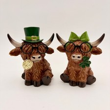 Highland Cow Figurine Set St Patrick's Day Irish Lucky Charm Decor