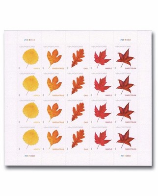 USPS Vibrant Leaves Postcard Sheet of 20 POSTAGE STAMPS