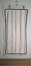 Hand-Embroidered Linen Table Runner Geo Pattern  Lace Trim Vintage Cottagecore