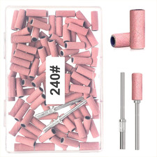100Pcs Small Sanding Bands for Nail Drill Bit, 240 Fine Grit with 2Pcs 3Mm Drill