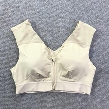 Tommie Copper Sports Bra Womens Large Beige Zip Front Compression Supportive