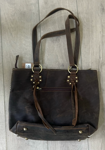 ARIAT TOOLED WOOL BLANKET DISTRESSED LEATHER WESTERN AZTEC PRINT TOTE BAG BOHO - Picture 13 of 18