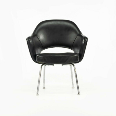 1960s Eero Saarinen for Knoll Executive Dining Arm Chair Chrome & Black Leather