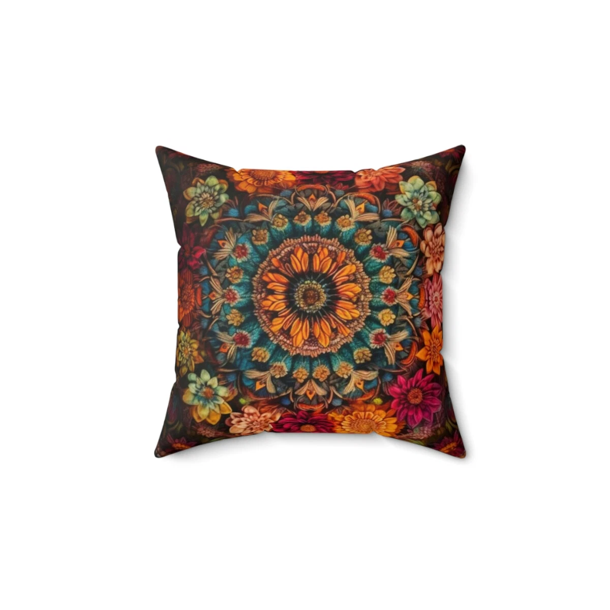 Visionary Colorful Flower Mandala Throw Pillow, Living Room, Witchy Decor