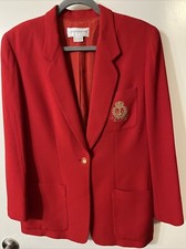 Vntg Liz Claiborne Collection Sz 4 red blazer jacket polyester gold insignia pkt